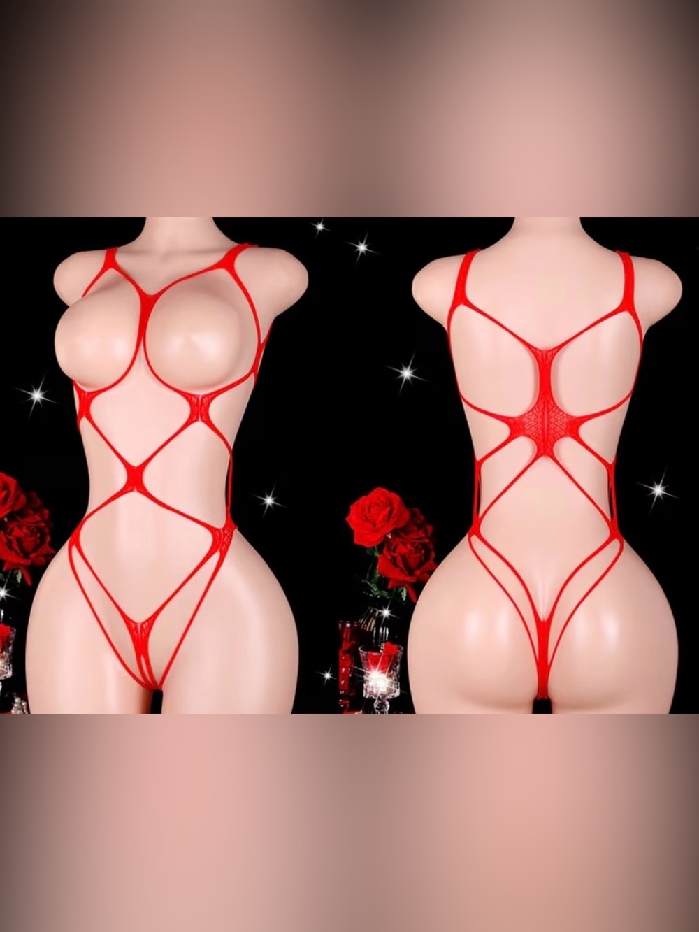NEW Red Sexy Bondage Lingerie Fishnet Cut Out Bodysuit